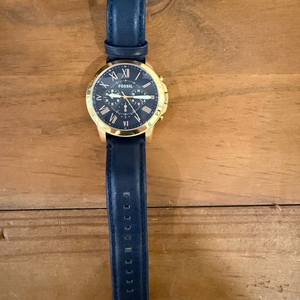 Fossil Grant Navy and Gold Chronograph Watch